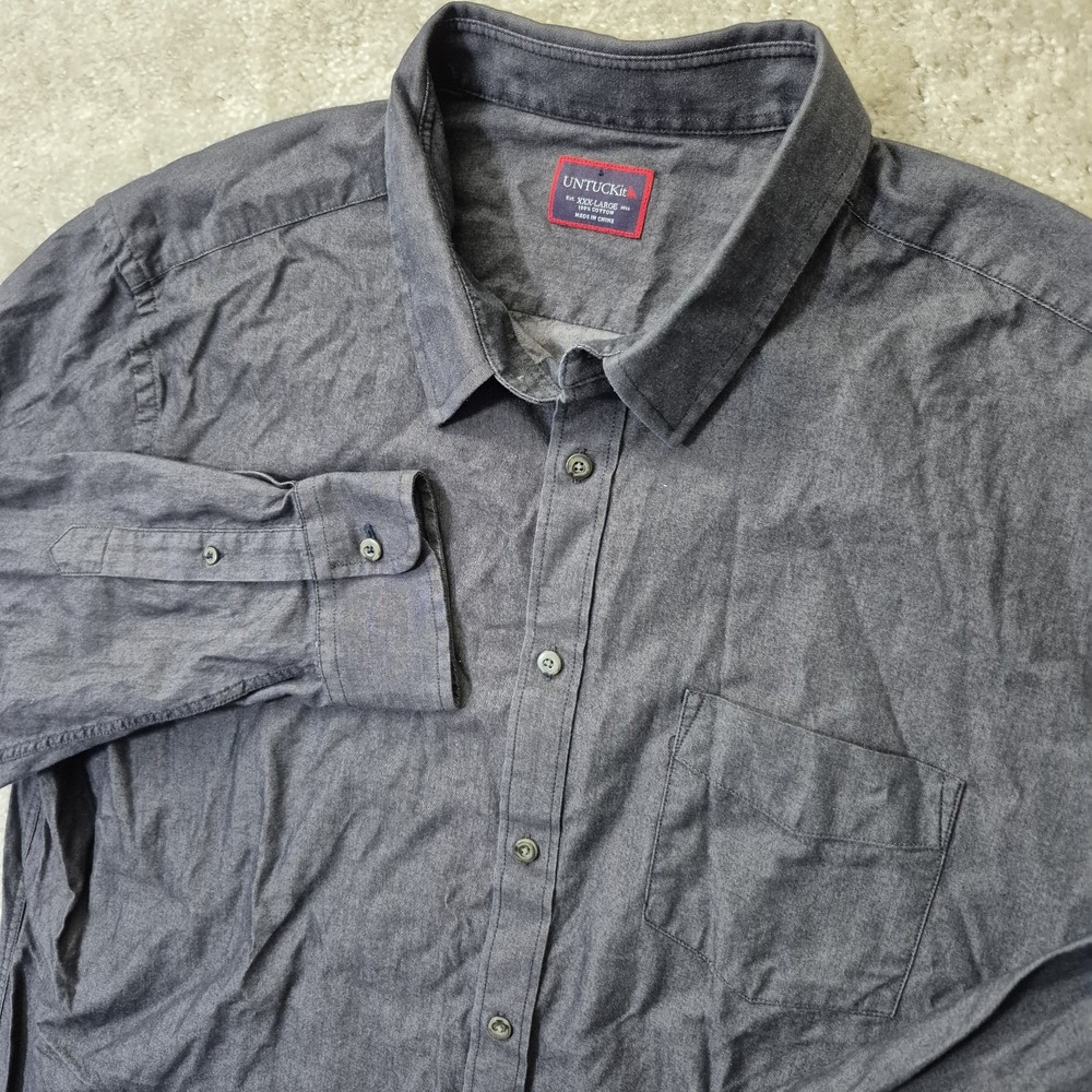 Untuckit Shirt Button Up Shirt Mens 3XL Charcoal Gray Cotton Preppy Academia